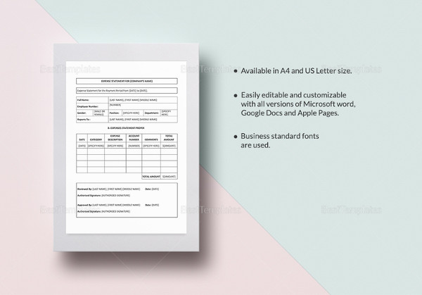 editable expense statement template