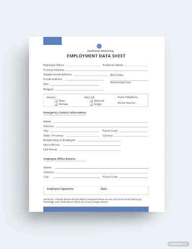 employment datasheet template