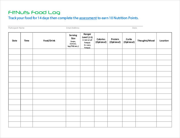 Food Diary Chart Template