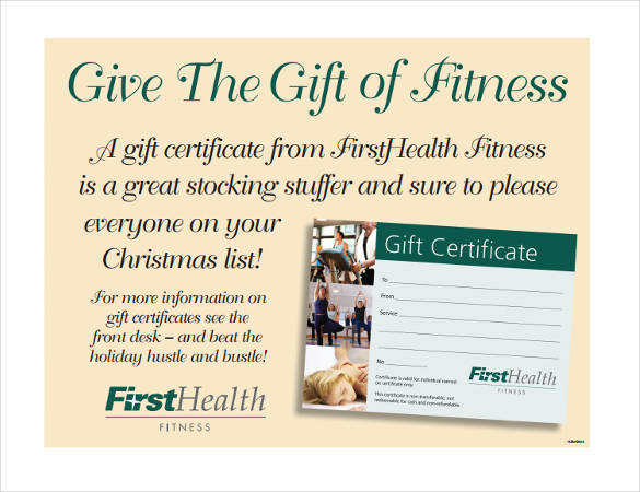 fitness gift certificate example template free download