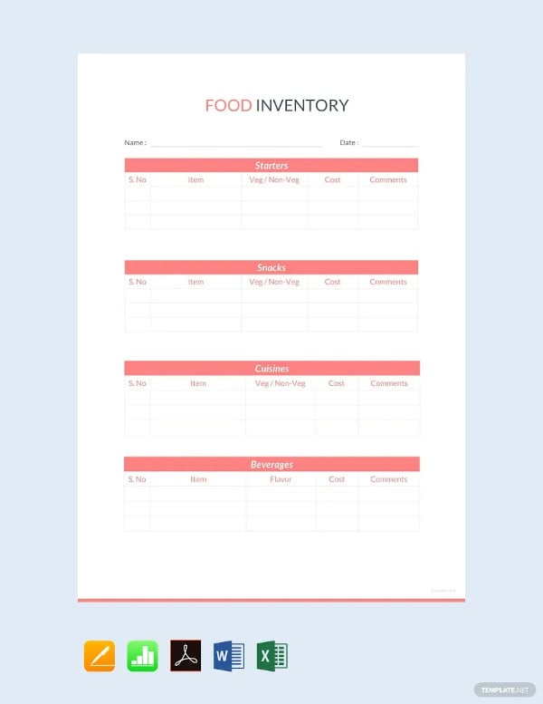 food inventory sheet template