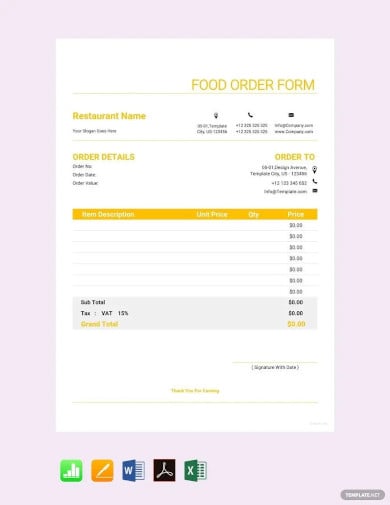 food order form template