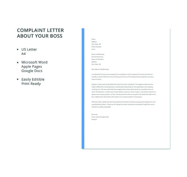 free complaint letter about your boss template