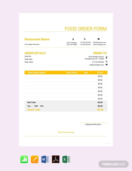 13+ Food Order Templates - Word, PDF, Excel, Google Docs, Apple Pages