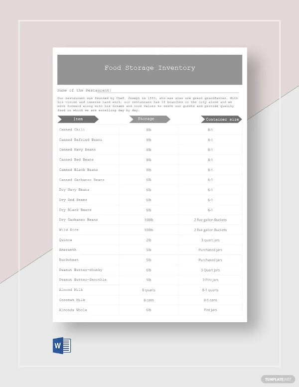 free food storage inventory template