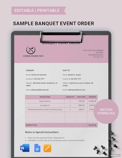 free sample banquet event order template
