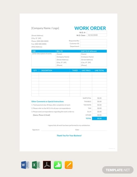 free work order template