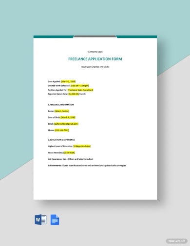 freelance application form template