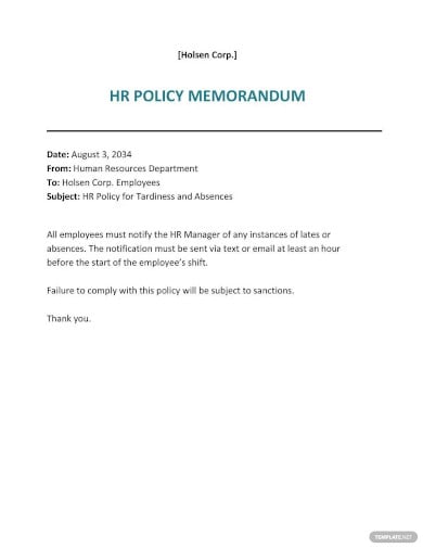 hr policy memo template