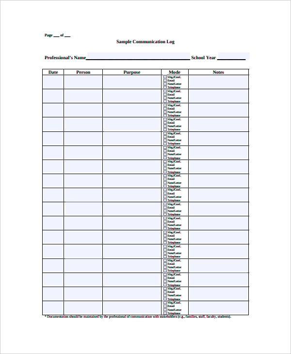 home school communication log template1