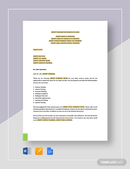 labor quotation template