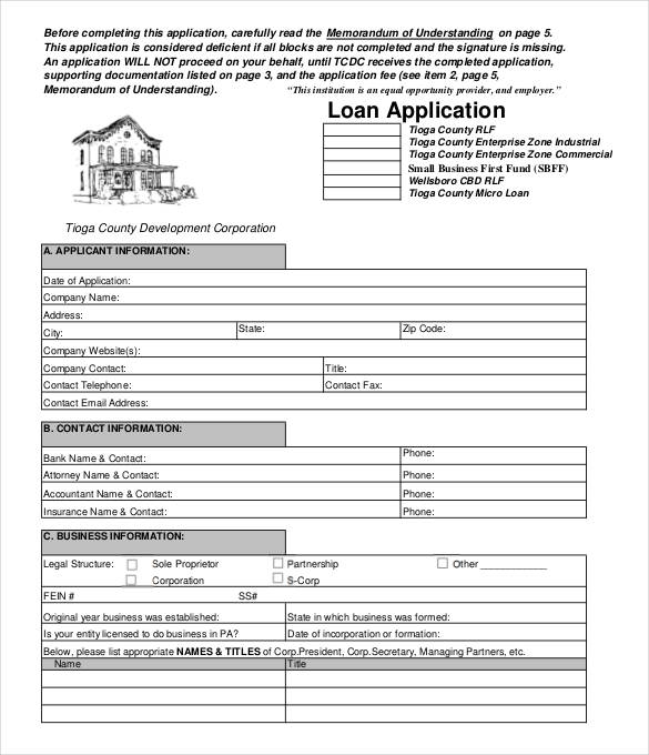 loan application with mou