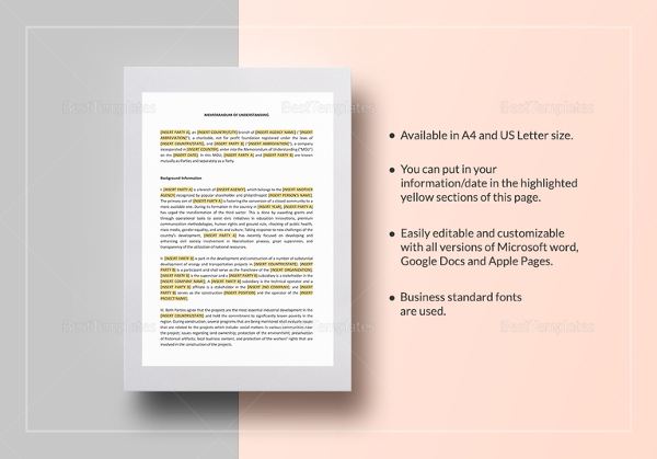 memorandum of understanding between two individuals party template