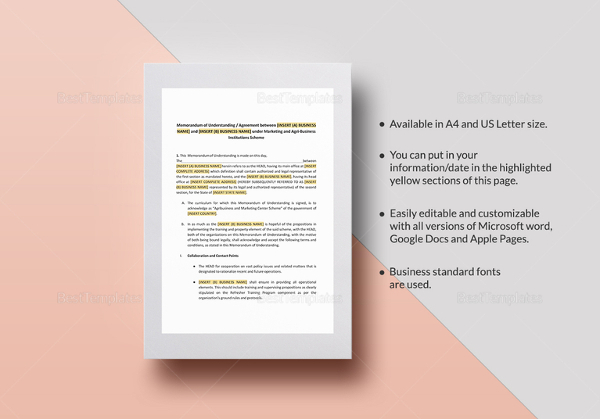 memorandum of understanding format for business template