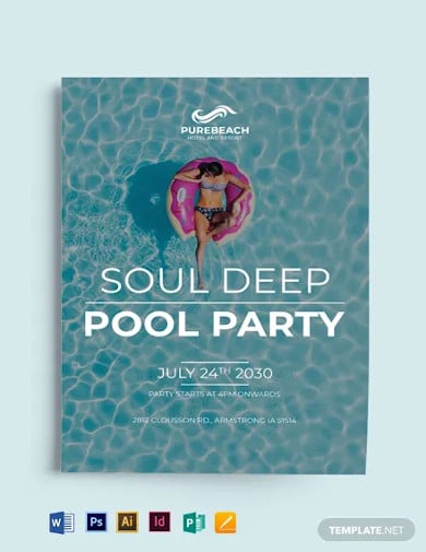 minimal pool party flyer template