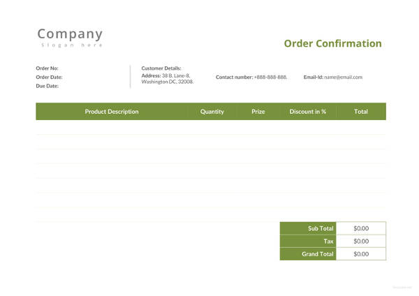 order confirmation template