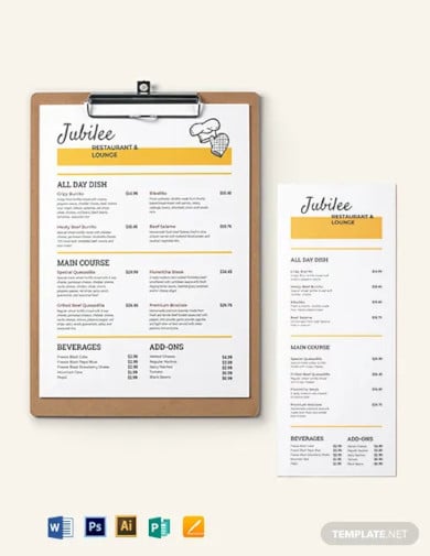 price menu template