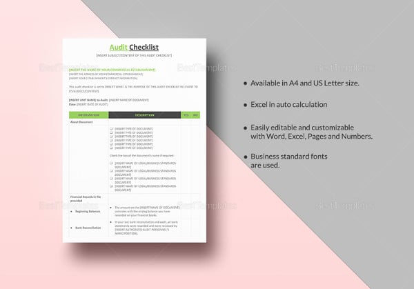 printable audit checklist template