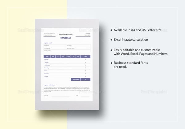 professional timesheet template to print