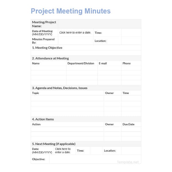 project meeting minutes template