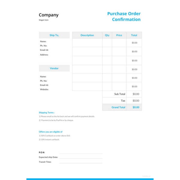 purchase order confirmation template