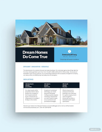 real estate datasheet template