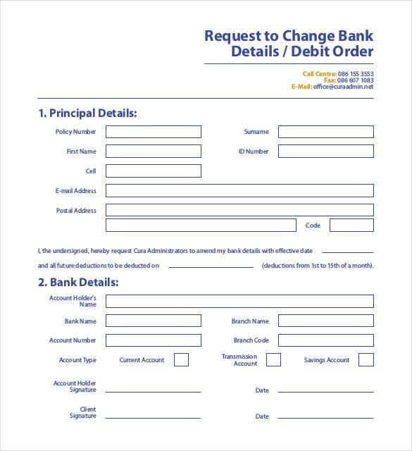 request to change bank details debit order