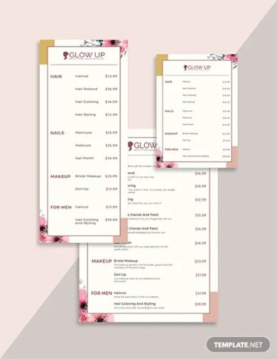 salon price menu template