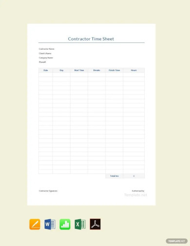 20 Contractor Timesheet Templates Docs Word Pages