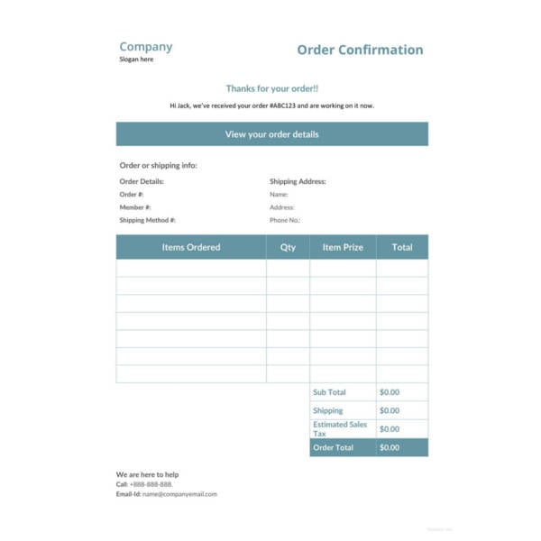 sample order confirmation template1