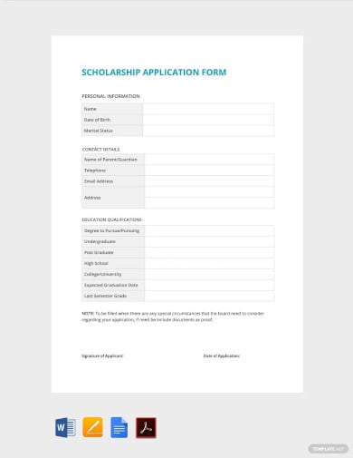 sample scholarship application form template