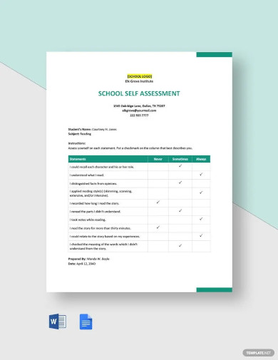 Self Assessment Template - 14+ Word, PDF Documents Download