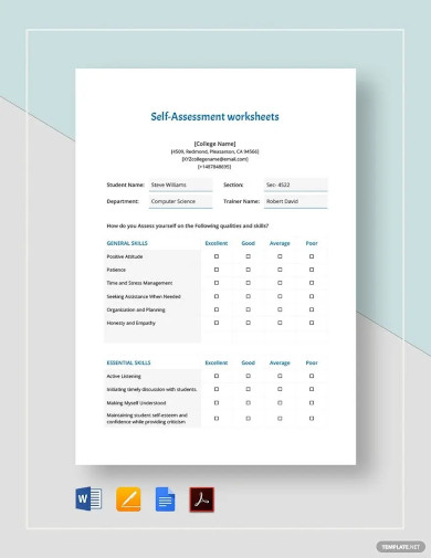 self assessment worksheets template