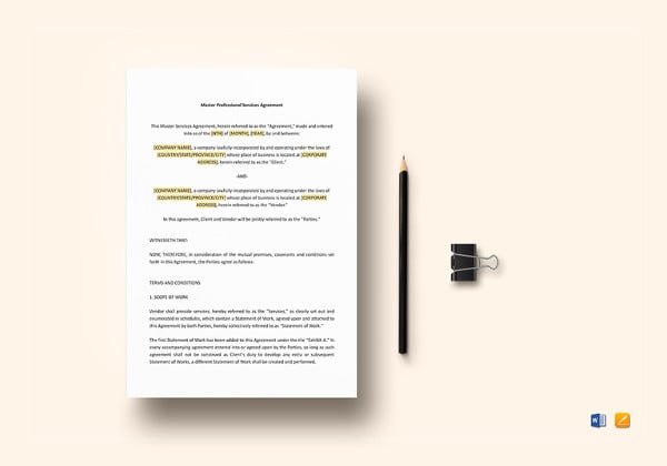 simple master professional services agreement template
