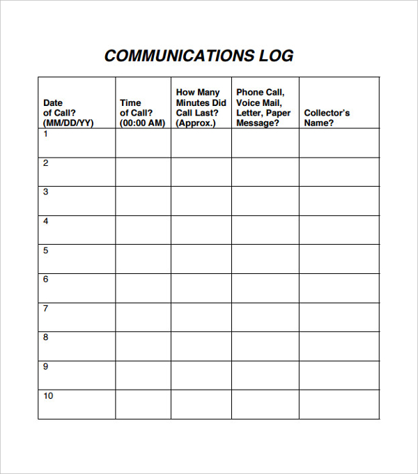 staff communication log template