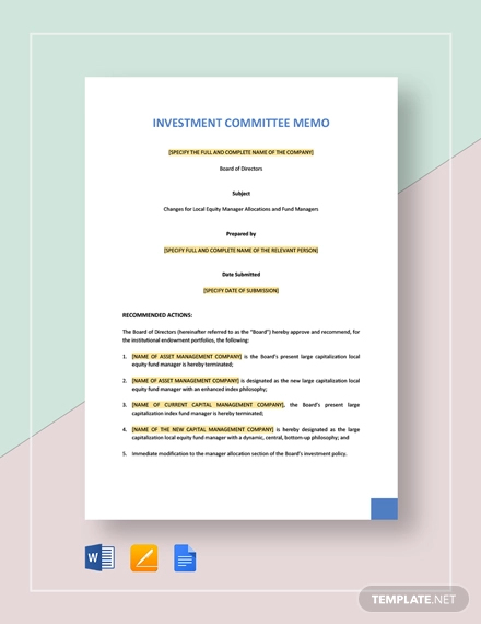 14+ Investment Memo Templates in PDF | Google Docs | MS Word | Pages ...