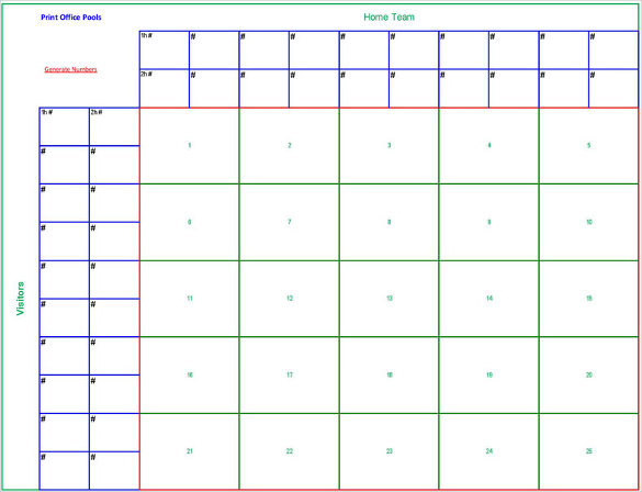 printable 25 square football pool sheet template pdf download