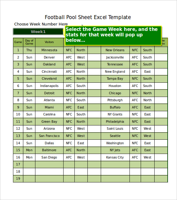 NFL Week 1 Pick'em Sheet in Color