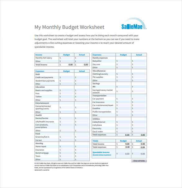 15+ Sample Monthly Budget Spreadsheet Templates - Word, Excel