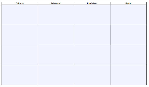 basic blank rubric