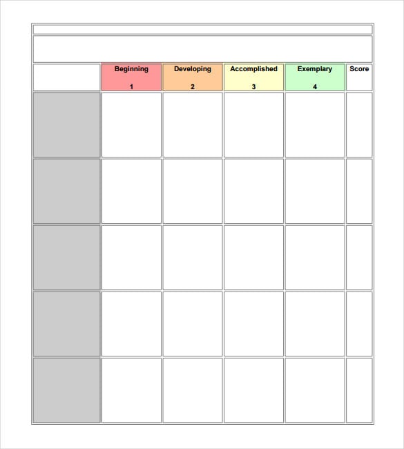 Blank Rubric Template 6 Free Printable Pdf Word Excel Format Download Free Premium Templates