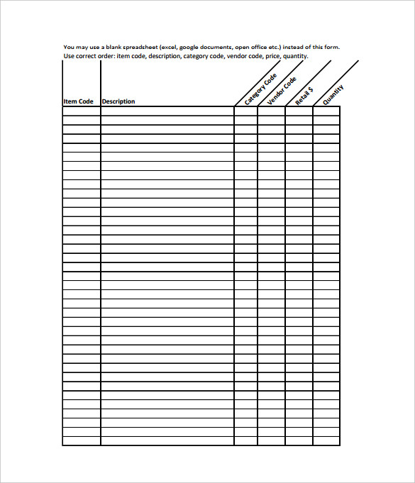 blank inventory spreadsheet sample template free download