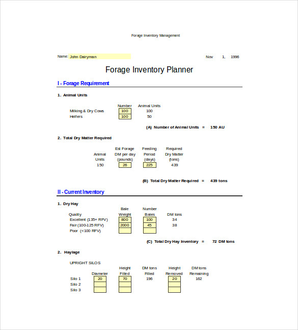forage inventory management spreadsheet excel format free download