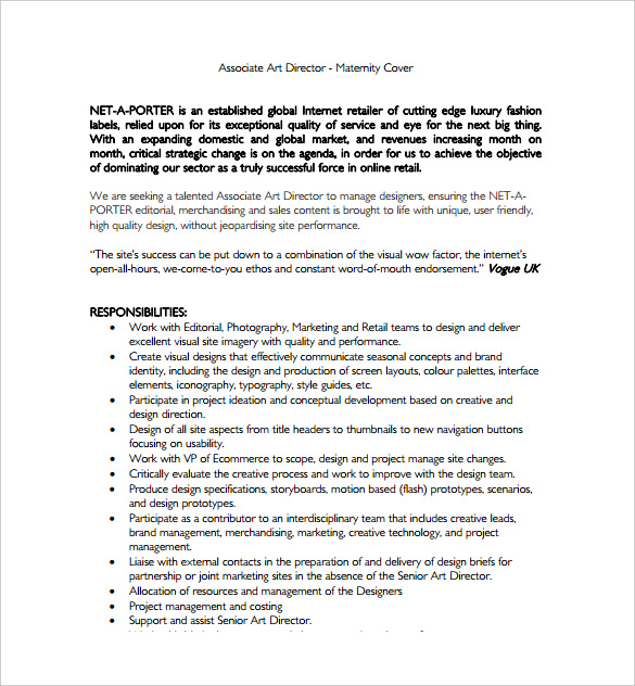 associate art director job description example template free download