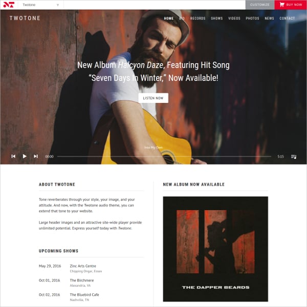 beautiful music band website theme