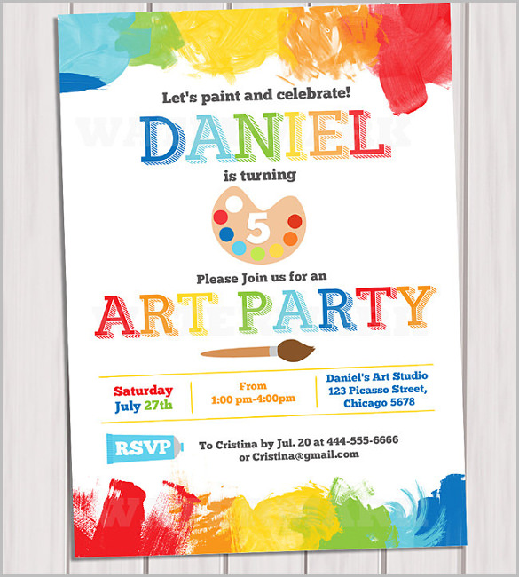 art party invitation printable rainbow paint party birthday invitation