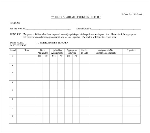 Student Progress Report Template Free HQ Printable Documents