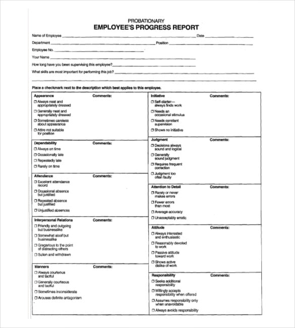 employee progress report template