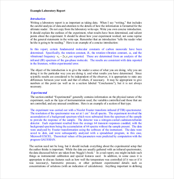 chemistry lab report template