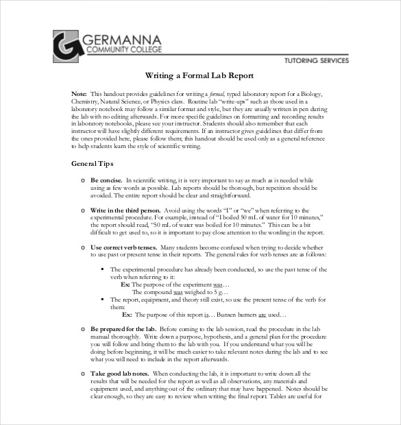 college lab report template